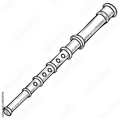 Cartoon Illustration of a Flute. Traditional Wooden Wind Instrument for Music