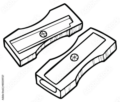 Two classic manual pencil sharpeners with blades viewed from above