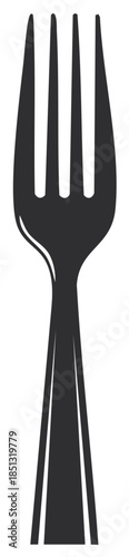 Simple graphic silhouette of a four-pronged fork isolated on white background