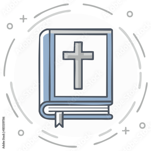 Christian Bible book with cross icon design on white splash paint background
