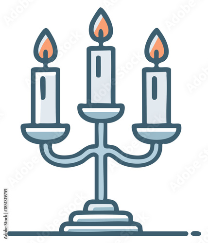 Illustration of a three candle candelabra with burning flames and cartoon design