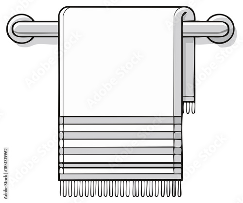 Clean White Towel with Stripes Hanging on a Metal Bar
