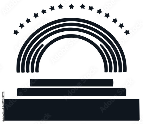 Tiered stage podium with stars and arch for awards presentation and success recognition graphic