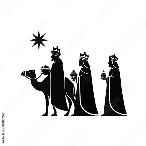 Three Wise Men Nativity Silhouette with Star of Bethlehem and Camel