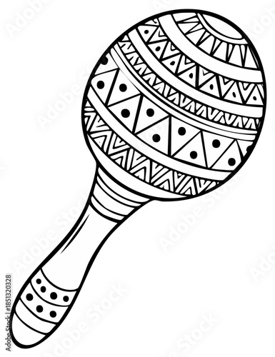 Mexican maraca musical instrument with tribal pattern details