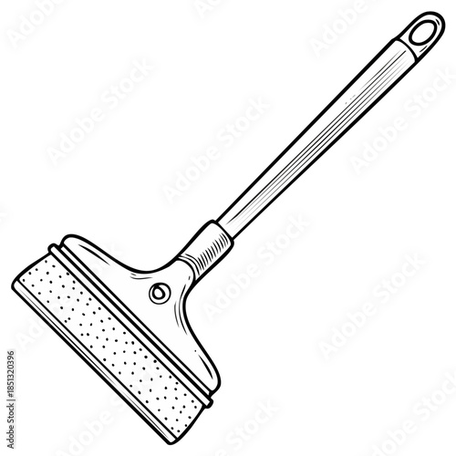 Illustration of a Handheld Cleaning Squeegee, Detailed Outlined Drawing
