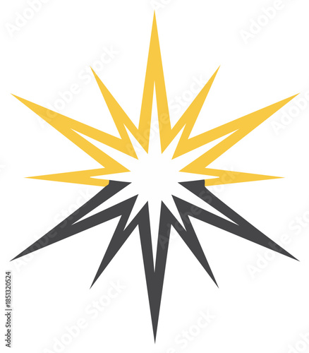 Abstract Geometric Starburst Design in Gold and Black Sharp Edges Vector Illustration