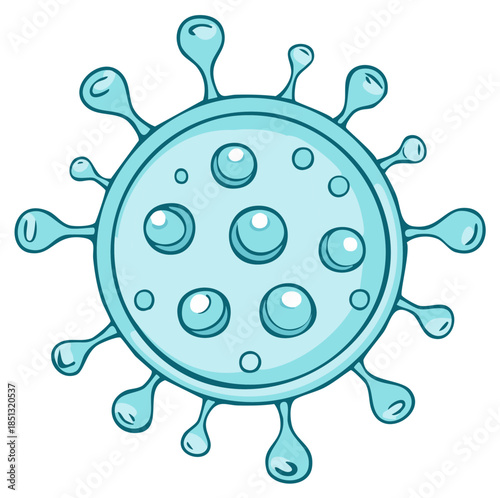 Cartoon Illustration of Infectious Germ Microbe, Virus Cell with Spikes and Bubbles