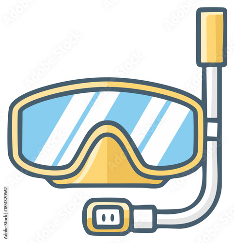 Colorful cartoon snorkeling mask and tube vector illustration for summer adventure and water activity