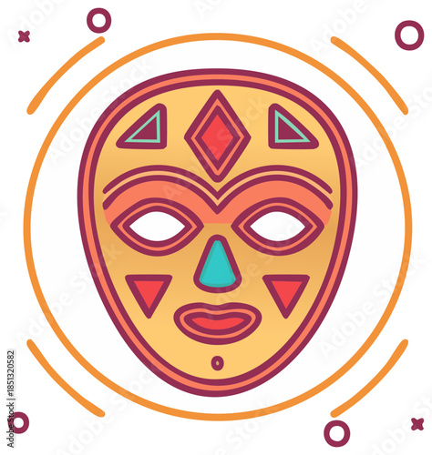 Colorful African tribal mask icon with traditional geometric patterns