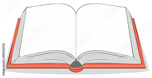 Vector illustration of an open hardcover book with blank white pages for mockup or template design
