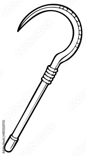 Stylized Illustration of a Curved Sickle Tool, Outline Design