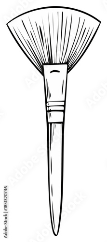 Elegant sketch of a fan brush with a wooden handle, beauty and makeup accessory for cosmetics application.