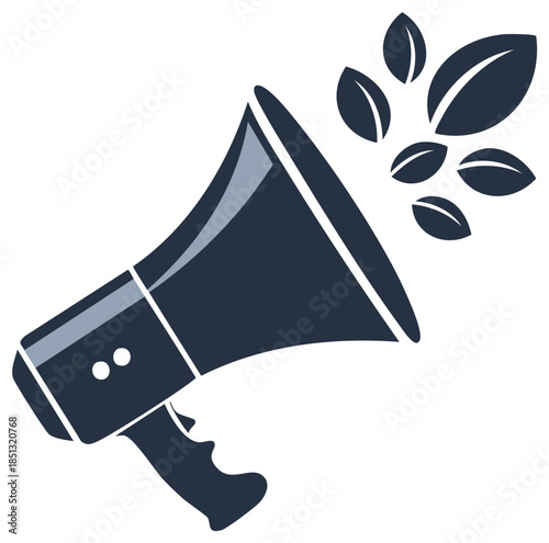 Megaphone releasing leaves illustration,  environmental and ecological awareness