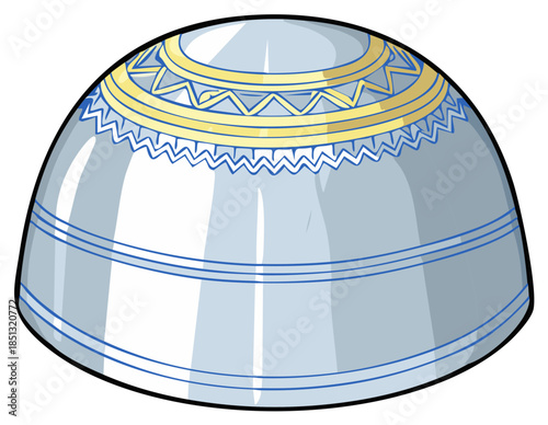 Ornate blue and gold kippah vector illustration with traditional geometric patterns