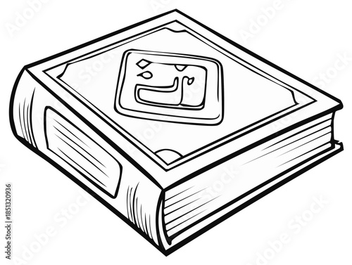 Islamic Holy Quran book with Arabic script line art vector illustration for coloring page