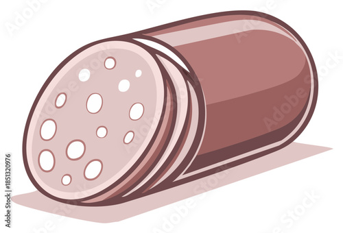 Cartoon-style illustration of sliced sausage or cold cut meat, food concept, deli