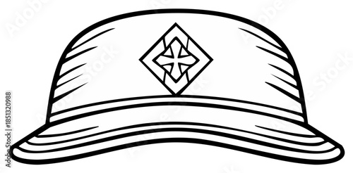 Contour Drawn Sun Hat with Rhombus Emblem Summer Fashion Accessorized Headgear