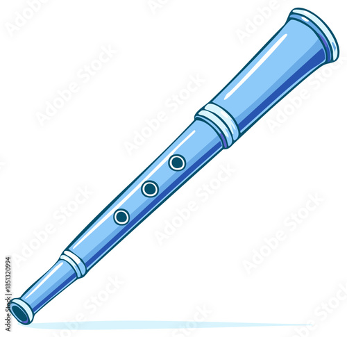 Cartoon illustration of a blue clarinet instrument