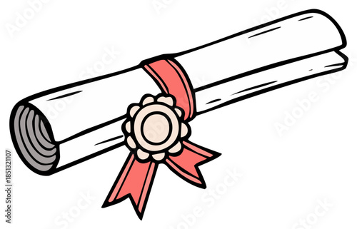 cartoon diploma with red ribbon and badge clip art preview