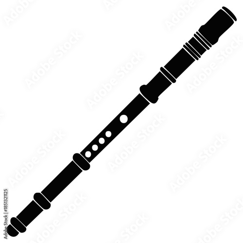 Recorder silhouette isolated on white background Wind instrument for music study