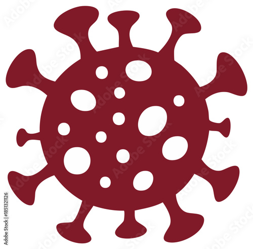 Illustration of a maroon colored virus in a simplified vector style.