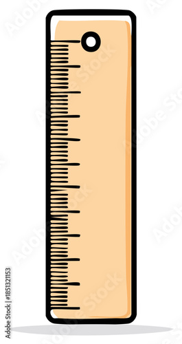 Cartoon ruler with inches or centimeters markings and a hole for hanging, simple vector illustration
