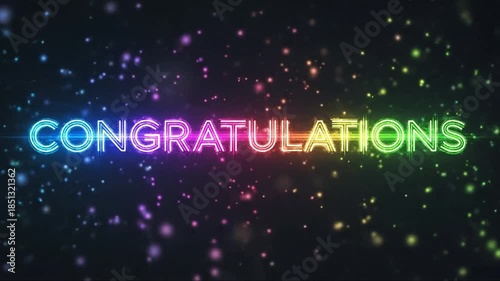 Colorful Neon Congratulations Text with Sparkling Particle Effects Celebration Video