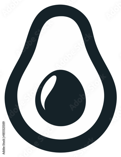 Stylized Icon of a Dark Blue Avocado Halved Showing Seed