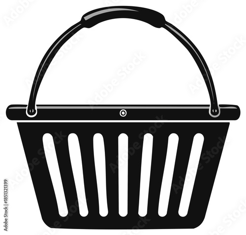 Black shopping basket with handle and slatted sides