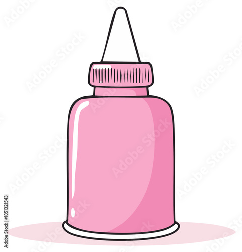 Bright pink hand drawn squeeze bottle illustration with cone cap for school crafts or liquids