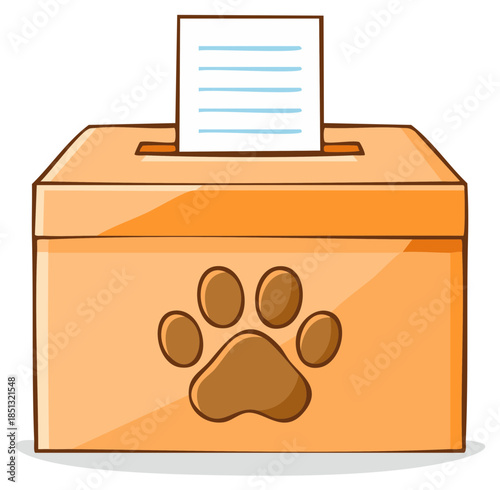 Ballot Box with Pet Paw Print and Paper Voting Concept Election Choice Submission Cartoon Style