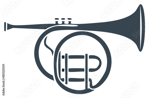 Silhouette Illustration of a Trumpet-like Brass Instrument, Music Icon