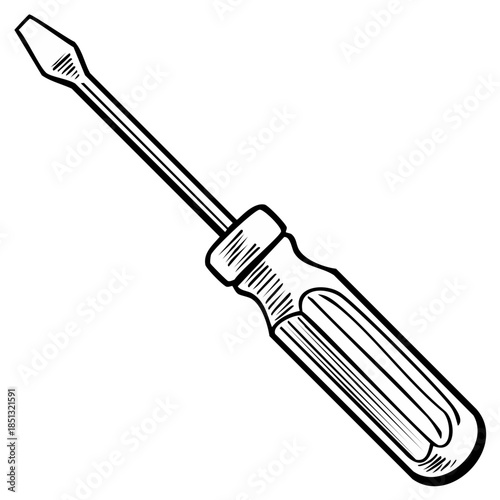 Illustration of a screwdriver tool with a stylized handle and a flat head for DIY and repairs