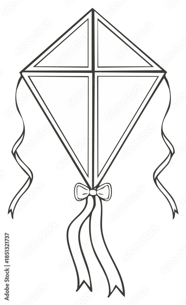 Obraz premium Simple diamond kite with flowing ribbons and bow, line art illustration for design