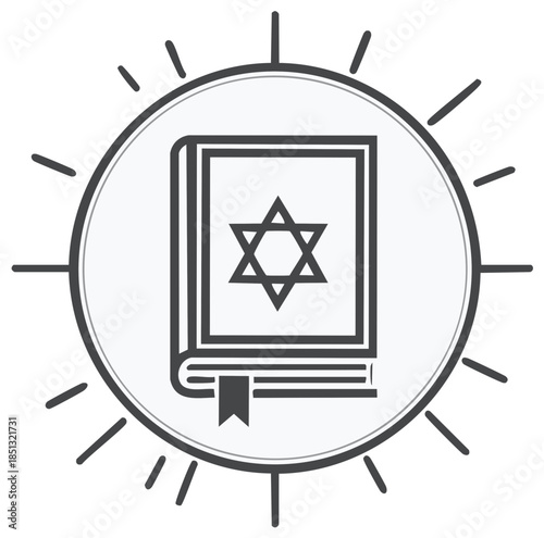 Jewish holy book icon with Star of David symbol and radiant light circle design