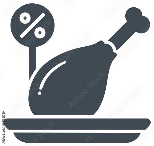 Poultry Leg Discount on Plate Icon Symbolizes Food Sales and Promotions