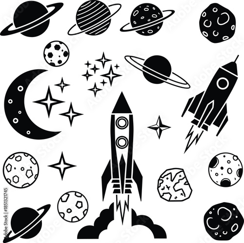Space exploration icons and planets