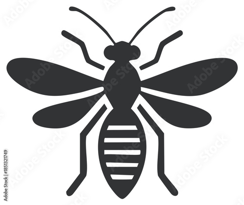 Black silhouette bee or wasp insect icon simple minimalist vector graphic design