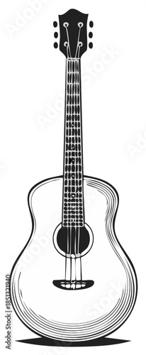 Minimalist Black and White Sketch of an Acoustic Guitar