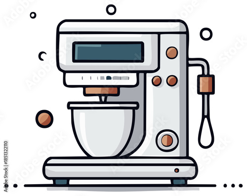 Stand Mixer Kitchen Appliance Illustration with Bowl and Beater for Baking