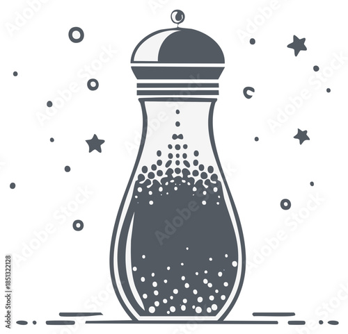 Stylized illustration of a salt or pepper shaker with sprinkles and stars