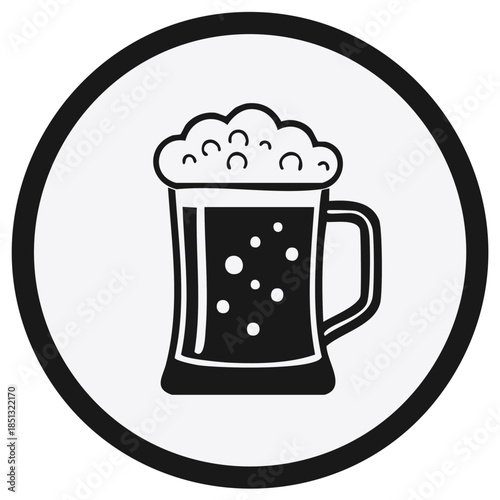Beer Glass Icon Pint Mug With Foam Bubbles Liquid Drink Beverage Alcohol Ale Stout Lager Party Celebration Black and White