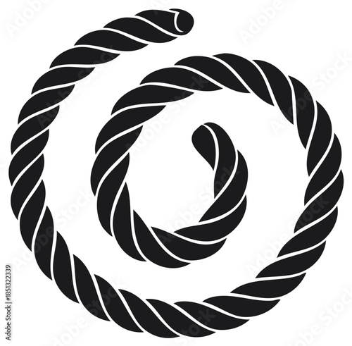 Twisted nautical rope coiled in a continuous spiral shape black and white vector icon