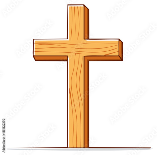 Cartoon wooden Christian cross illustration in light brown color on a white background