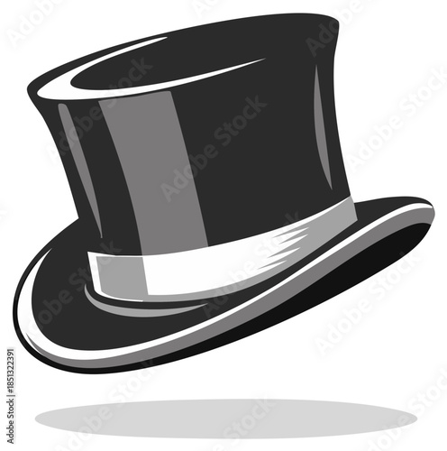 Illustration of a black top hat with a white band suitable for a magician, an upper class man, or formal events