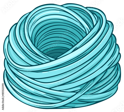 Cartoon Ball of Blue Yarn or Thread Vector Illustration Isolated
