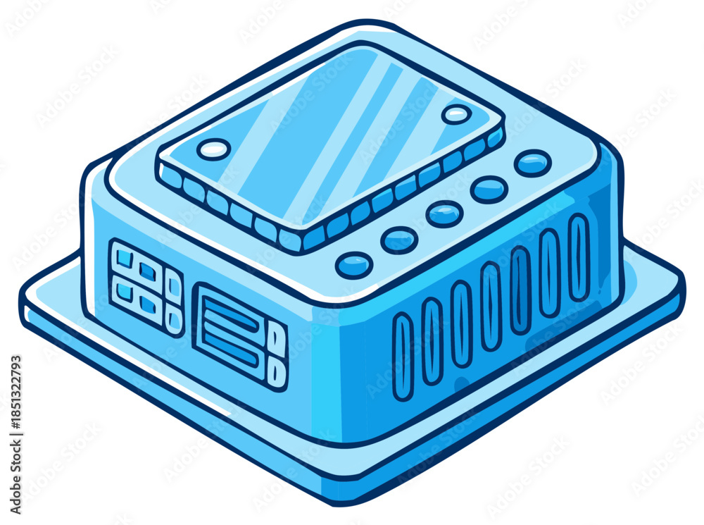 Fototapeta premium Cartoon Style Blue Computer Server or Network Storage Device on a Stand