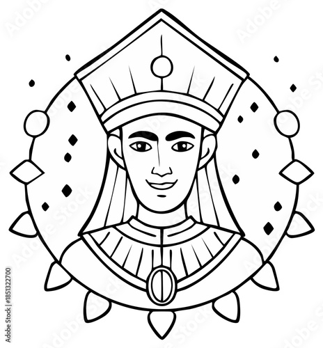 Stylized Portrait of a Person Wearing a Nemes Headdress and Broad Collar