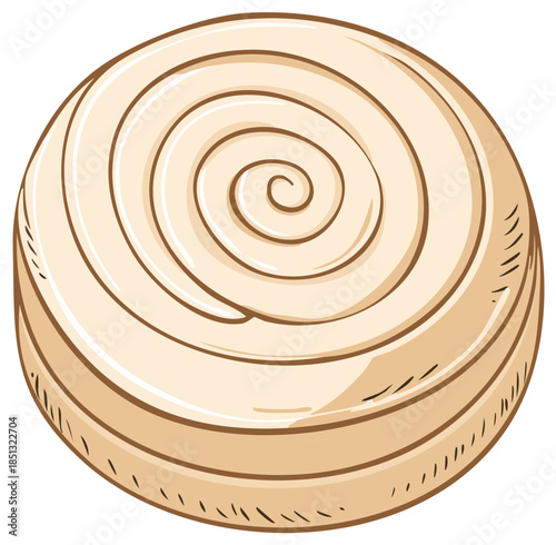 Cartoon cinnamon roll with sweet cream frosting swirl isolated illustration